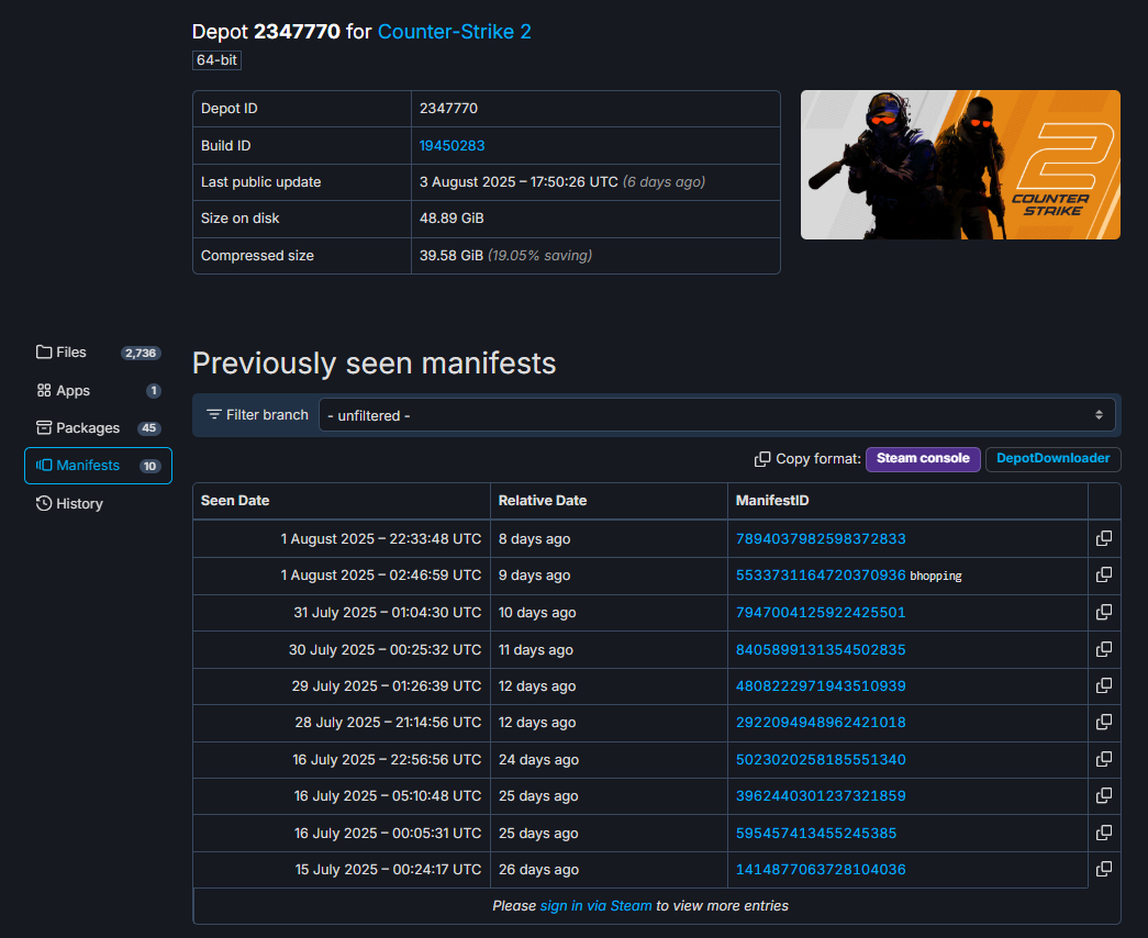 CS2 manifests